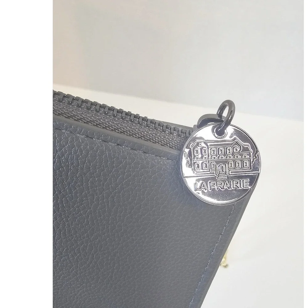 La Prairie Switzerland Gray Pebble Grain Faux Leather Cosmetic Bag